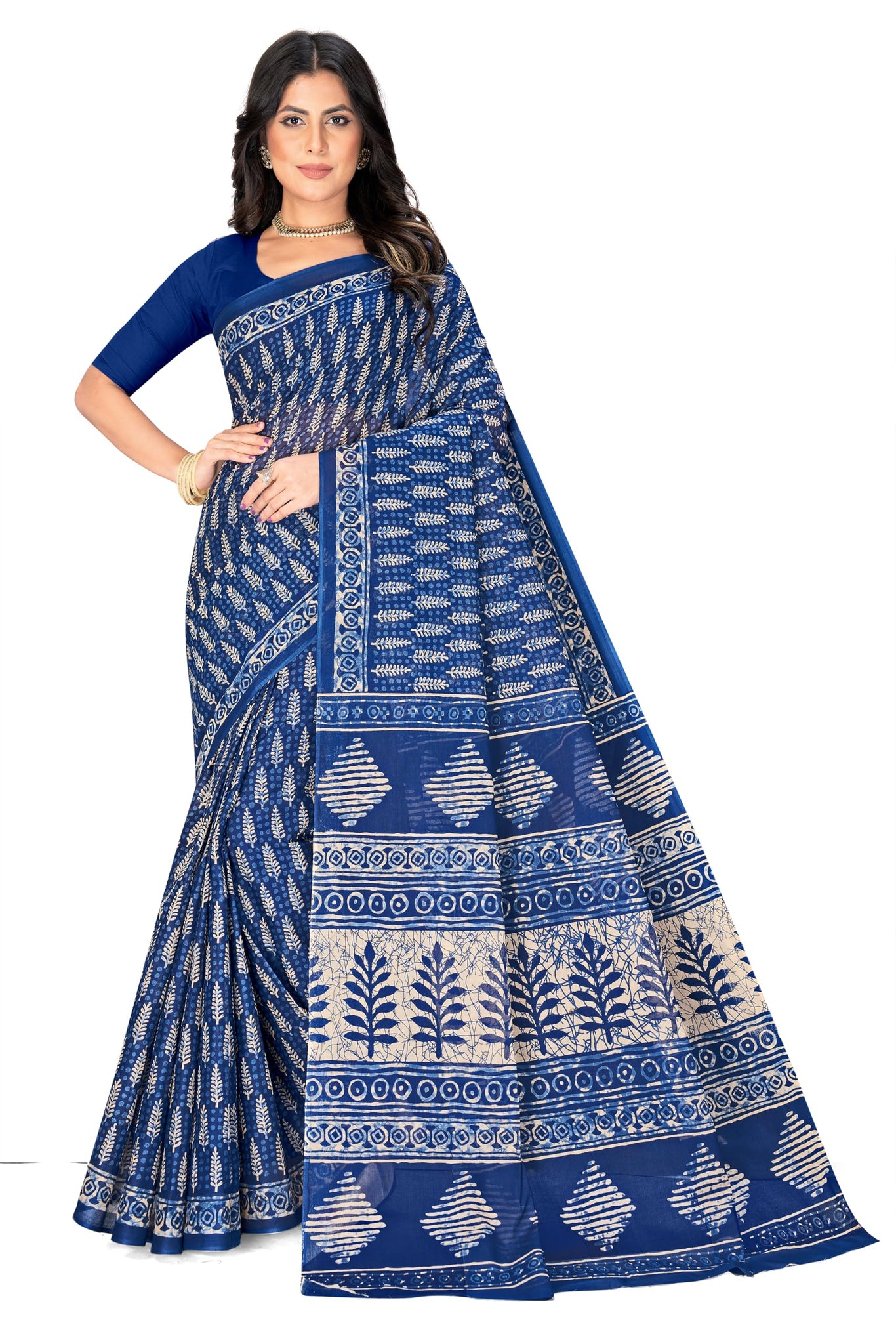 Tamaira Fashion Women's Plain Cotton Saree (2499_IndigoBlue_Indigo Blue)