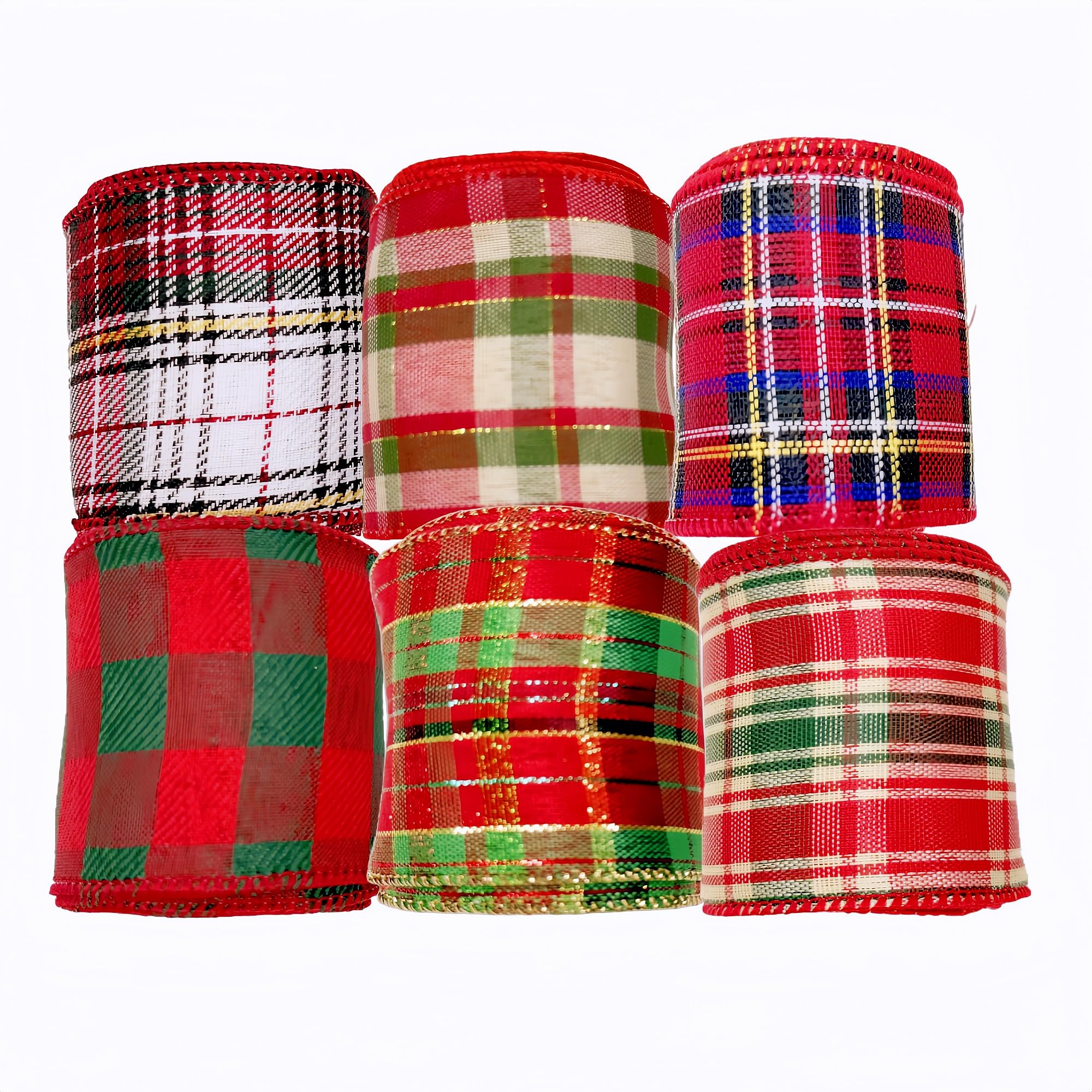 Meseey Red and Green Plaid Christmas Ribbon 2.5 Inch Total 30 Yard Tartan Plaid Wired Ribbons for Topper Bow,Wreath,Gift Wrappin