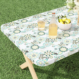 misaya Rectangle Vinyl Tablecloth, Fitted Table Cover, 100% Waterproof, Elastic Edge, Flannel Backing, Table Cloth Fit 8 Foot Fo