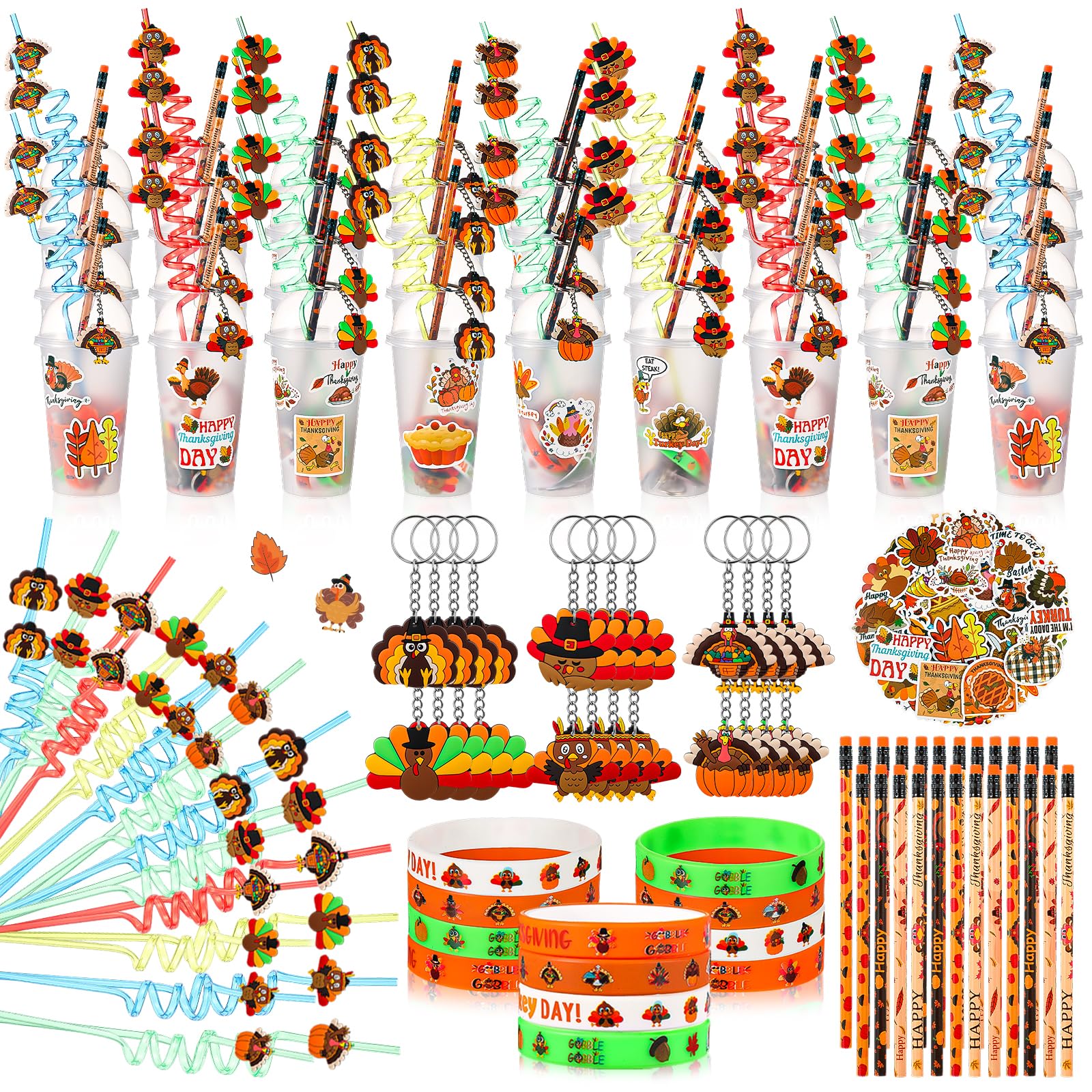 Seenelling 194 Pcs Thanksgiving Classroom Gifts Bulk for Students Kids Fall Party Favors School Stationery Set Thanksgiving Trea