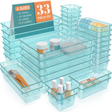 StorMiracle 33 PCS Clear Plastic Drawer Organizers Set, 4 Size Desk Drawer Organizer Trays for Makeup, Jewelry, Kitchen Utensils