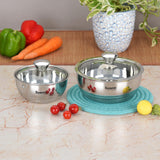Sumeet Stainless Steel Casserole with Glass Lid | 2 Pieces 550ml & 1000ml | Includes Roti & Gravy Pots | Keeps Food Warm & Fre