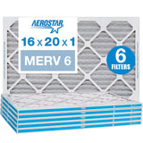 Aerostar 16x20x1 MERV 6 Pleated Air Filter, AC Furnace Air Filter, 6 Pack (Actual size 15 3/4x 19 3/4 x 3/4)