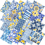 Tudomro 60 Pcs Summer Lemon Fabric Squares Bundles 10x10 Inch Blue Yellow Capri Cotton Quilting Fabric Mediterranean Lemon Fat Q