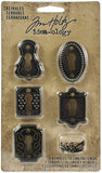 Tim Holtz Ideaology Metal Keyholes with Long Fasteners, 5 Keyholes, 10 Long Fasteners, Various Sizes, Antique Finishes, TH92718