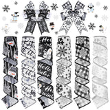 Chitidr 6 Rolls 30 Yards Winter Wired Ribbon 2 Inch Black and White Buffalo Plaid Winter Snowflake Ribbon Swirl Burlap Gift Wrap
