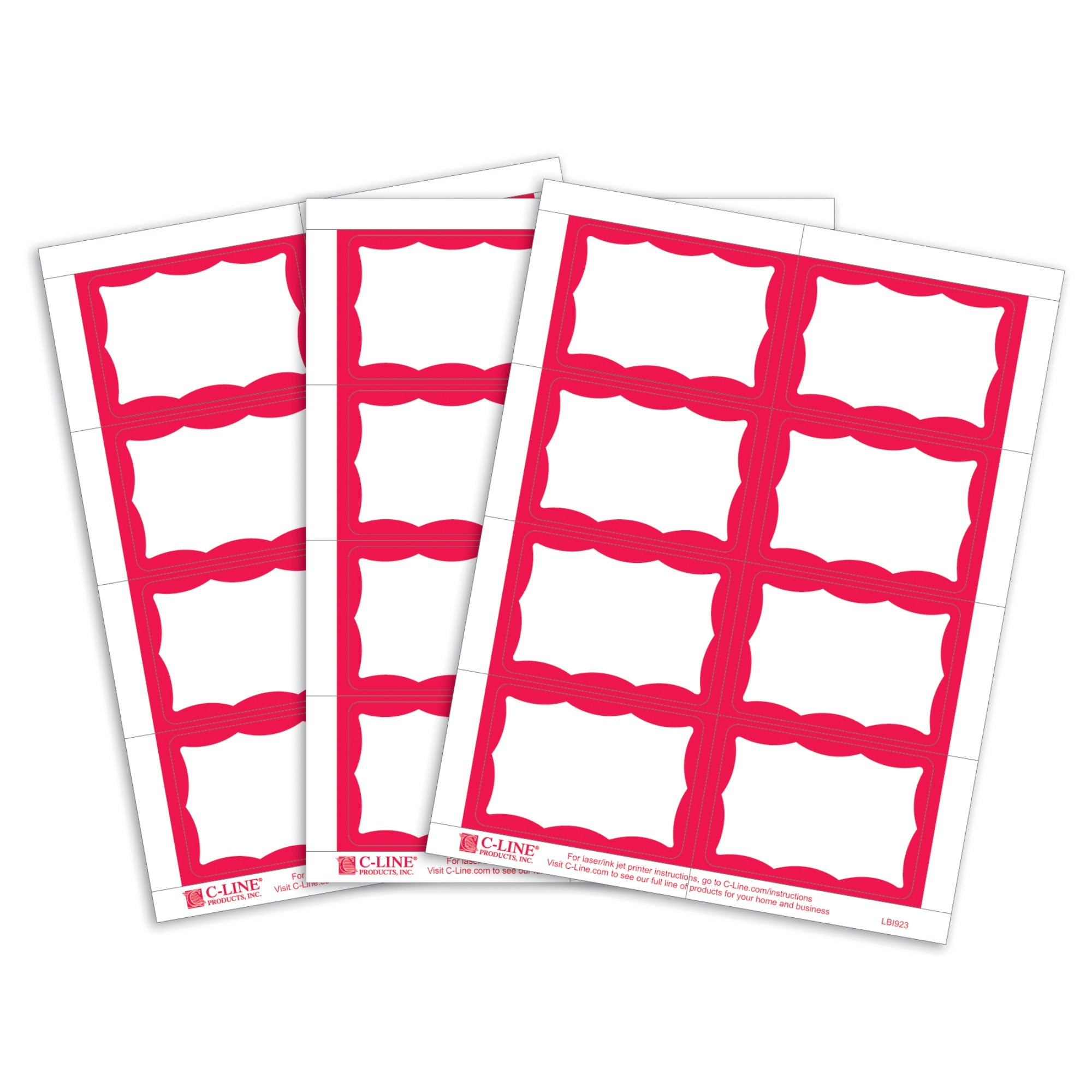 Laser Printer Name Badges, Red Border, 8/Sheet, 3 3/8 X 2 1/3, 200/Bx, 92364