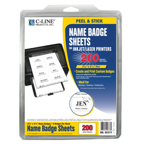 Laser Printer Name Badges, White, 8/Sheet, 3 3/8 X 2 1/3, 200/Bx, 92377