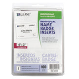 Individual Inkjet Printer Name Badge Inserts, 4 X 3 On 4 X 6 Sheet, 100/Bx, 92543