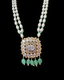 PS561 Hyderabadi pendant set with high quality zircon stones and light green beads ( SHIPS IN 2 WEEKS )