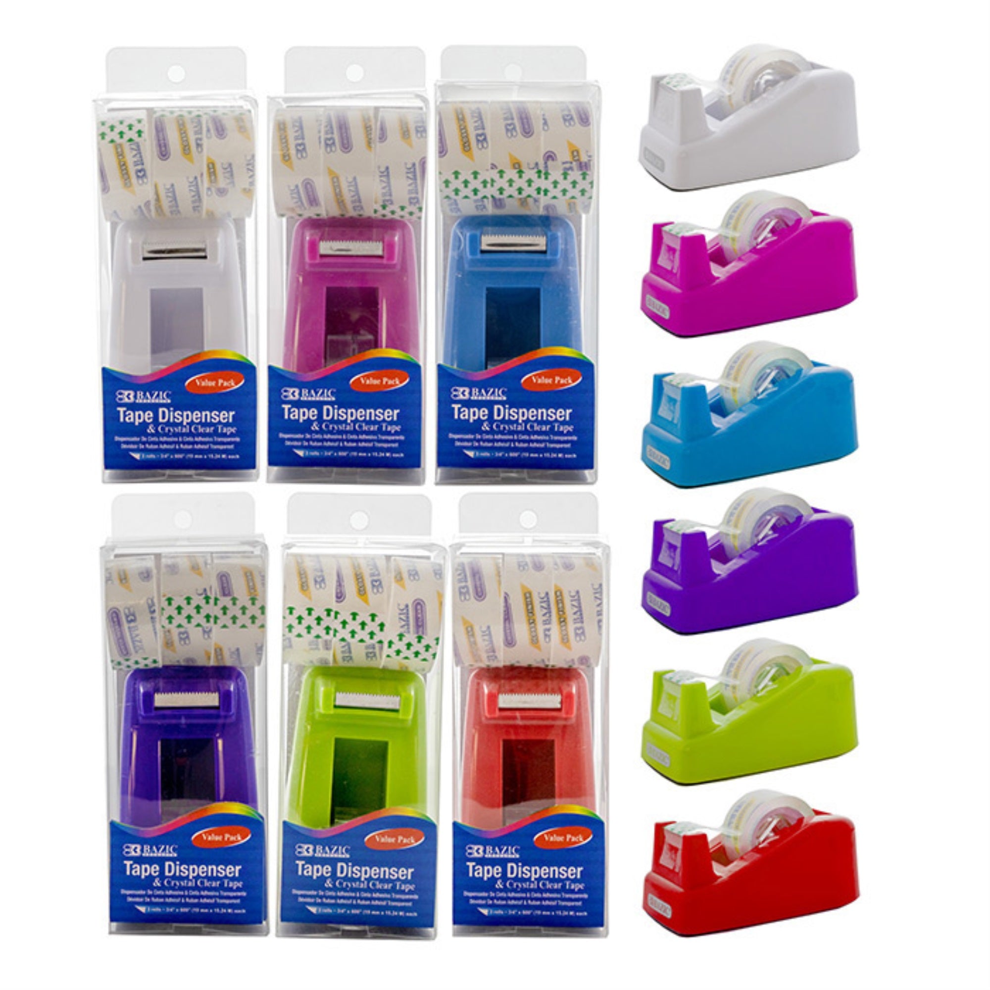 Bazic Mini 1 Core Desktop Tape Dispenser W/ (3) 3/4 X 600 Tape Refill