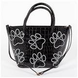 Patterned Paw Faux Leather Handbag