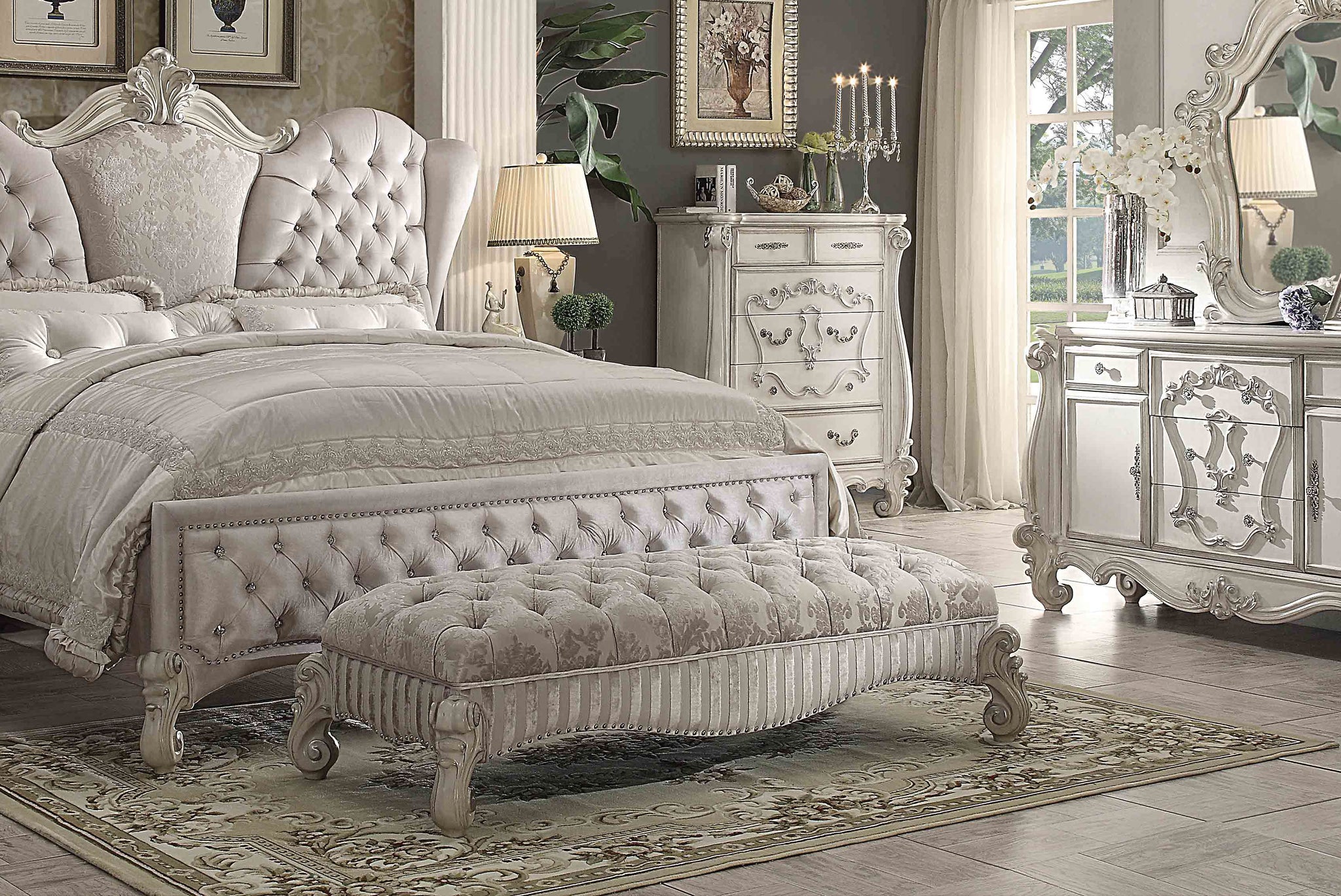 Versailles - Bench Ivory Fabric & Bone White