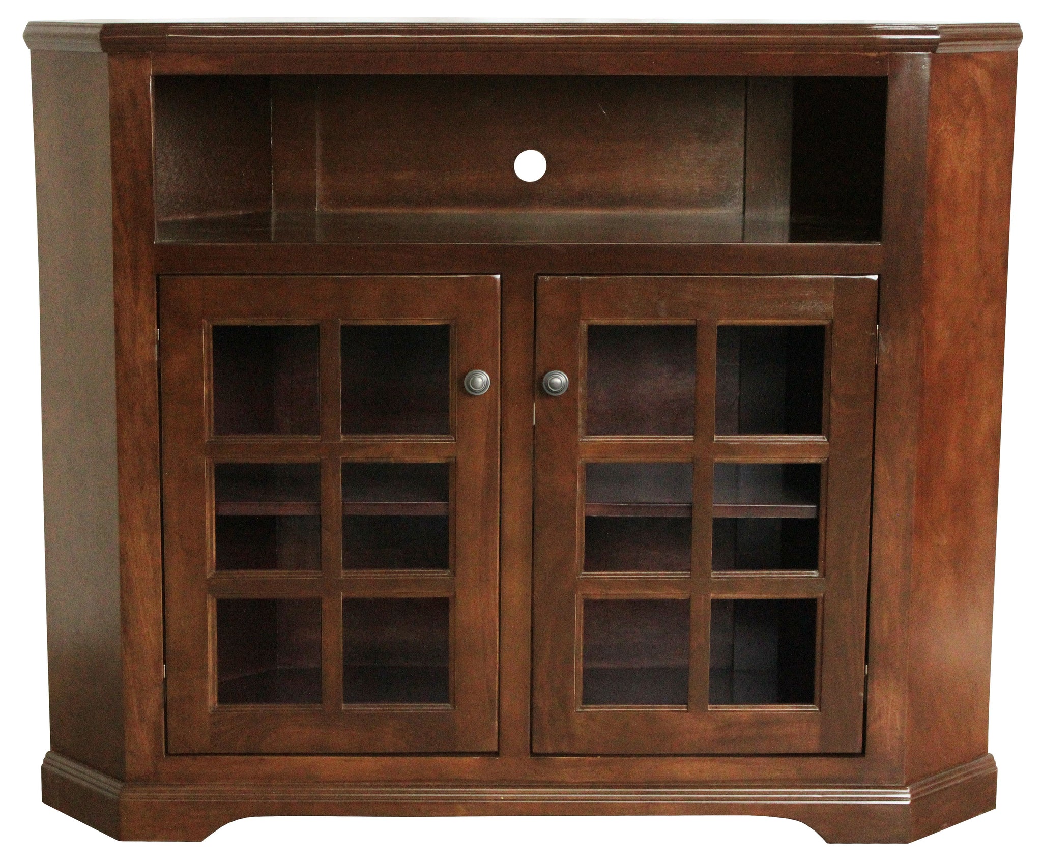 Poplar Tall Curve Corner Tv Stand In Chocolate Mousse