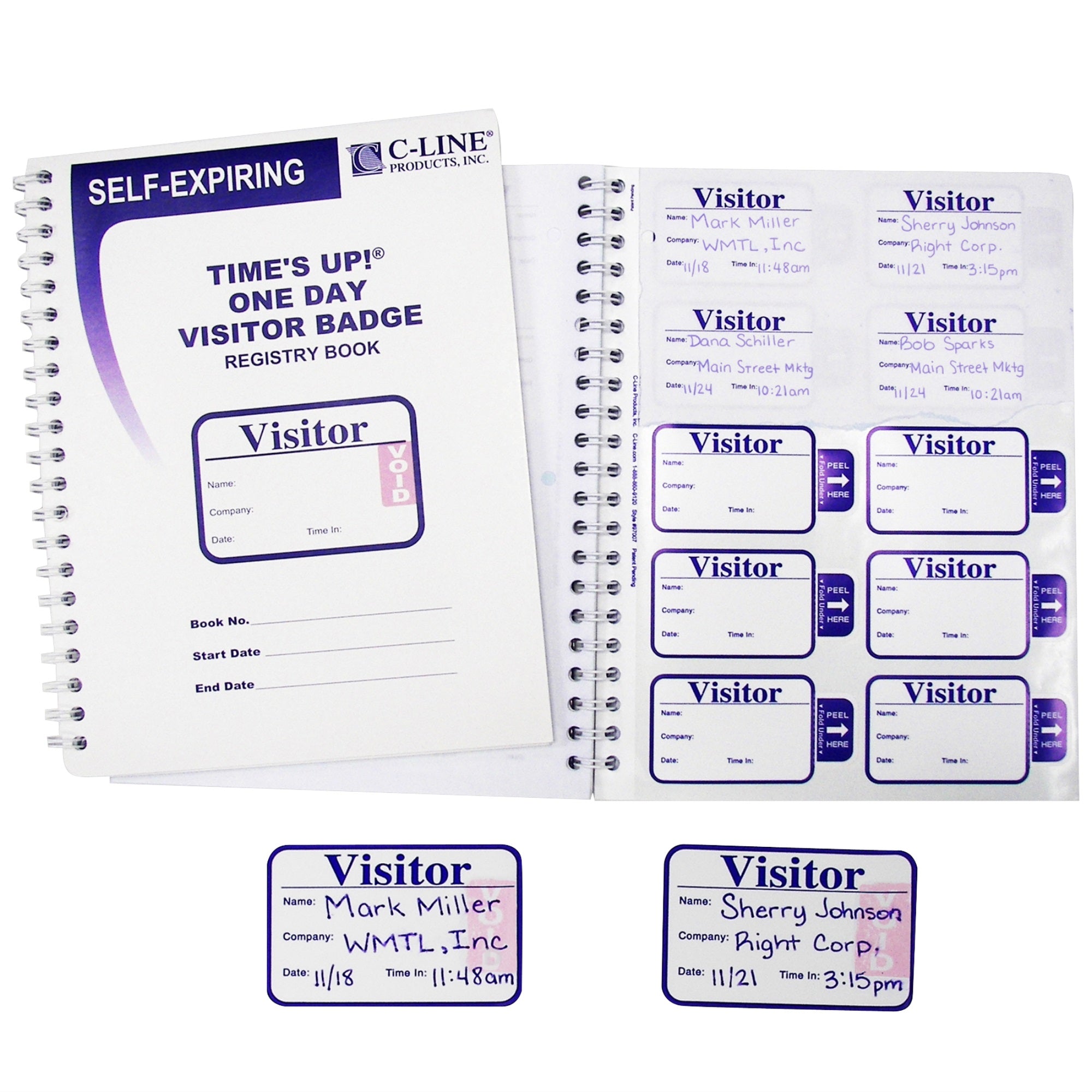 Time'S Up! Self-Expiring Visitor Badges With Registry Log, 1/Bx, 97009