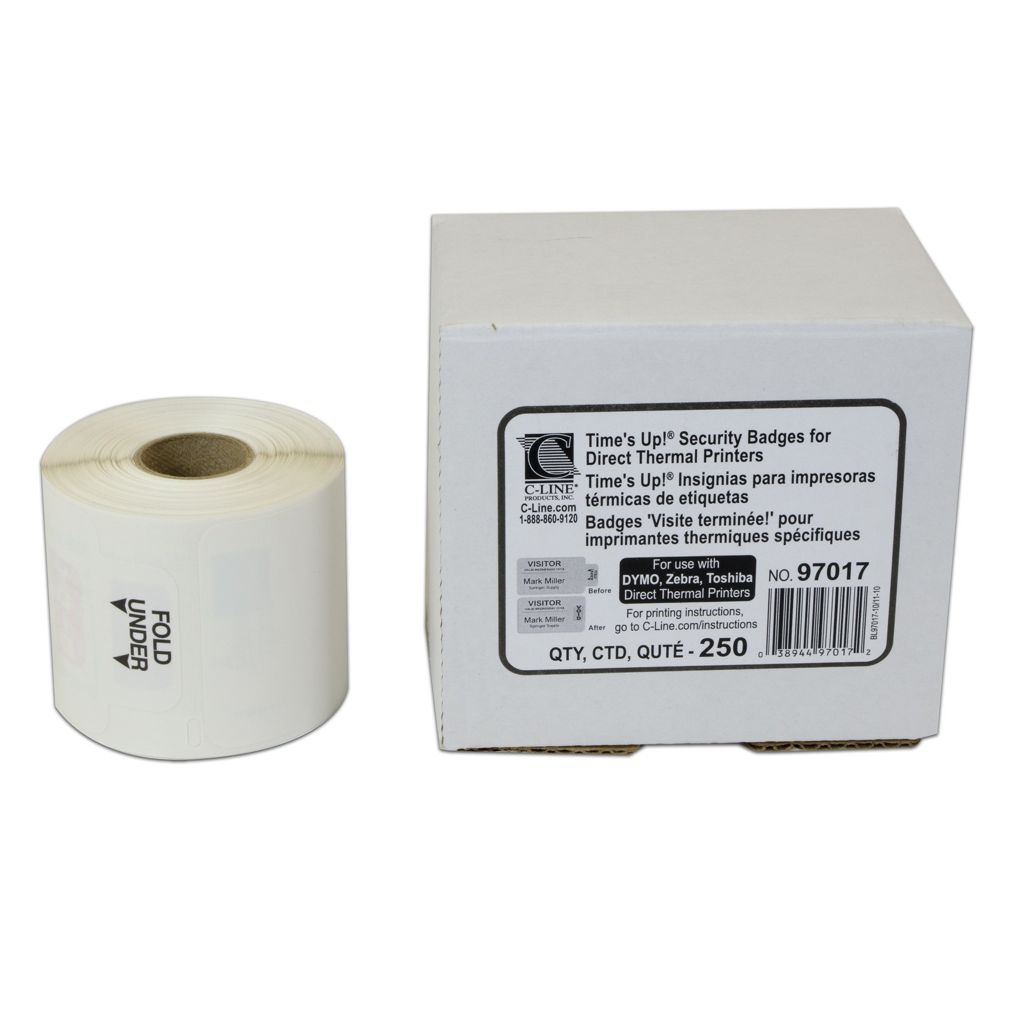 Time'S Up! One-Part Self-Expiring Security Badges For Direct Thermal Printers, 250/Bx, 97017