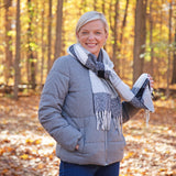 Fluffy Plaid Tassel Trim Scarf