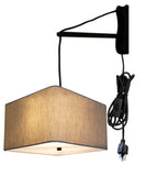 MAST Plug-In Wall Mount Pendant, 2 Light White Cord/Arm with Diffuser, Rounded Corner Square Oatmeal Drum Shade 16"W