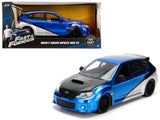 Brians Subaru Impreza WRX STI Blue and Silver with Carbon Hood Fast & Furious Movie 1/24 Diecast Model Car by Jada