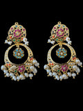 DNS195 Navratan jadau necklace set in fresh water pearls ( READY TO SHIP )