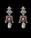 DER809 Lotus Cz earrings -Maroon ( READY TO SHIP )