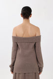 Cashmere Off-the-Shoulder Sweater in Sand