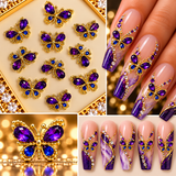 Queen - Nail Charms 10pc - #111 Gold Sapphire Gem Butterflies