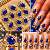 Queen - Nail Charms 10pc - #009 Gold Sapphire Teardrops