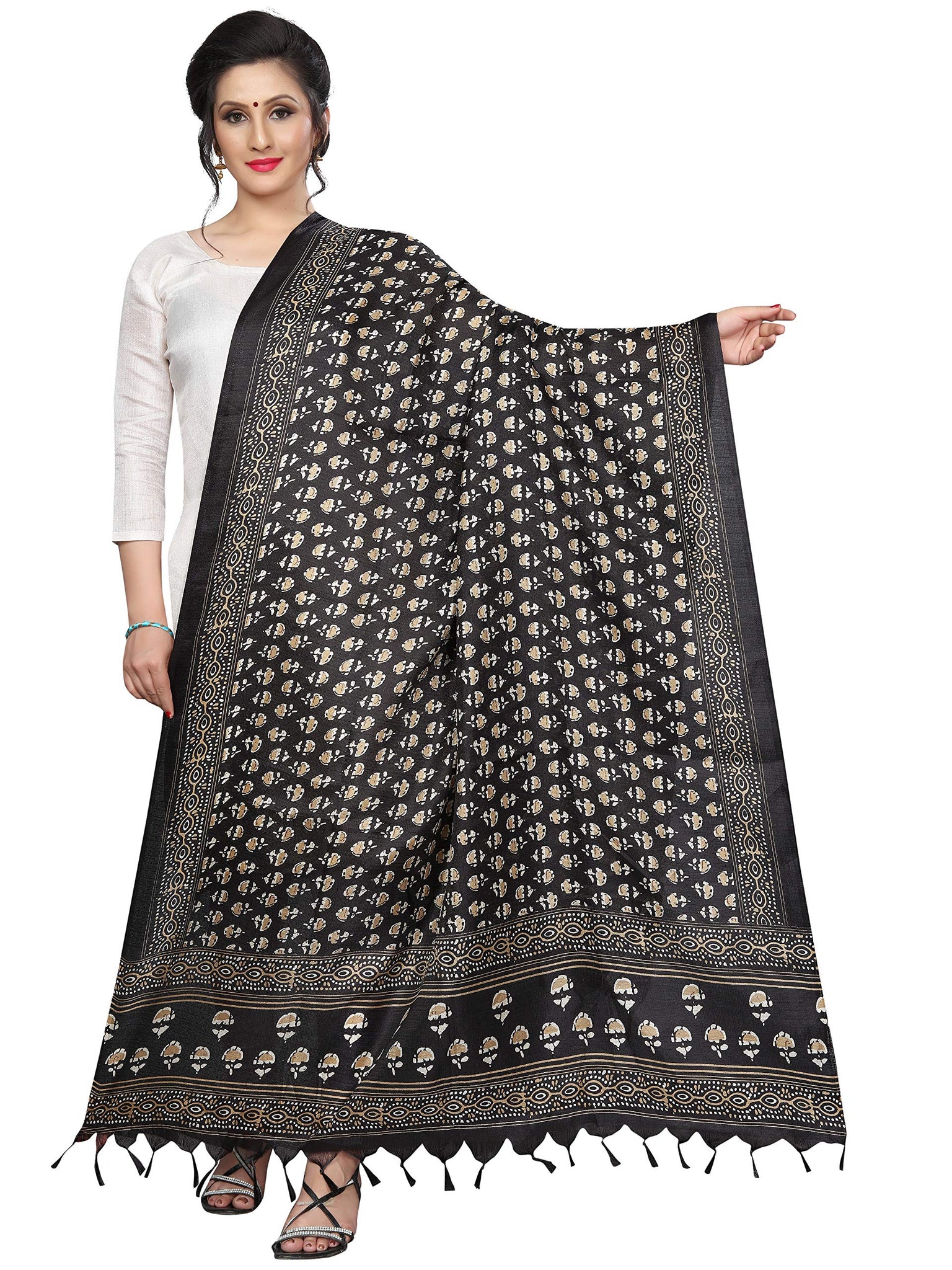Gosriki Women'S Cotton Dupatta (Anni D1 Black_Black_Free Size),Black,,B07R5TLY8X