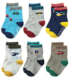 RATIVE Non Skid Anti Slip Slipper Cotton Crew Socks With Grips for Baby Toddlers Kids Boys (3-5T, 6-pairs/RB-711)