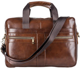 POKOFO Genuine Leather Briefcase Laptop Messenger Bag for Men with Padded Protection Fits 14 Inch Laptop