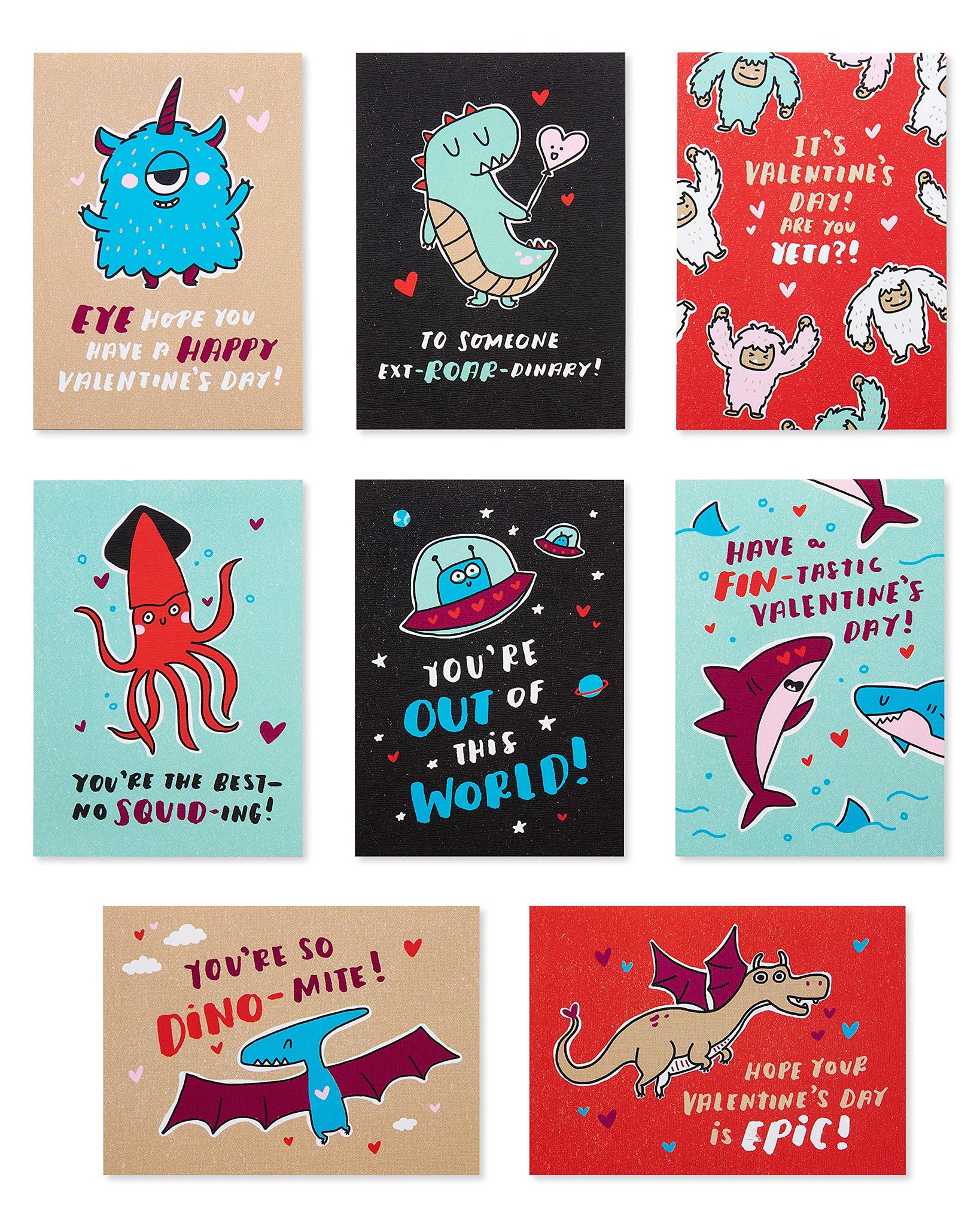 American Greetings Valentine's Day Cards for Kids Classroom, Creatures and Monsters (40-Count)