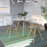Leisuremod Dover Plastic Molded Dining Side Chair With Wood Dowel Legs, Set Of 4 (Clear)