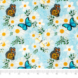 Singer Print Fabric, 100% Cotton, Blue and Orange Butterfly, Cut by The Yard