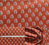 Indian Hand Block Print 60/60 Brown 100% Cotton Fabric by The Yard, Lightweight Floral Quilting & Sewing Fabric for Dressmaking,