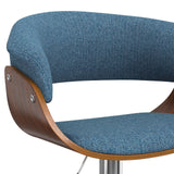 Simplihome Sheldon 34 Inch Wide Mid Century Modern Adjustable Swivel Bar Stool In Denim Blue Woven Polyester Fabric, For The Din