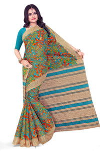 Tamaira Fashion Women'S Autumn Leaf Print Pure Cotton Saree Without Blouse Piece(11184_Seagreen)