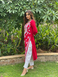 Anni Designer Women'S Cotton Blend Straight Chikankari Embroidered Kurta (River Red_M_Red_Medium),Red,M,Cotton Blend,Regular,