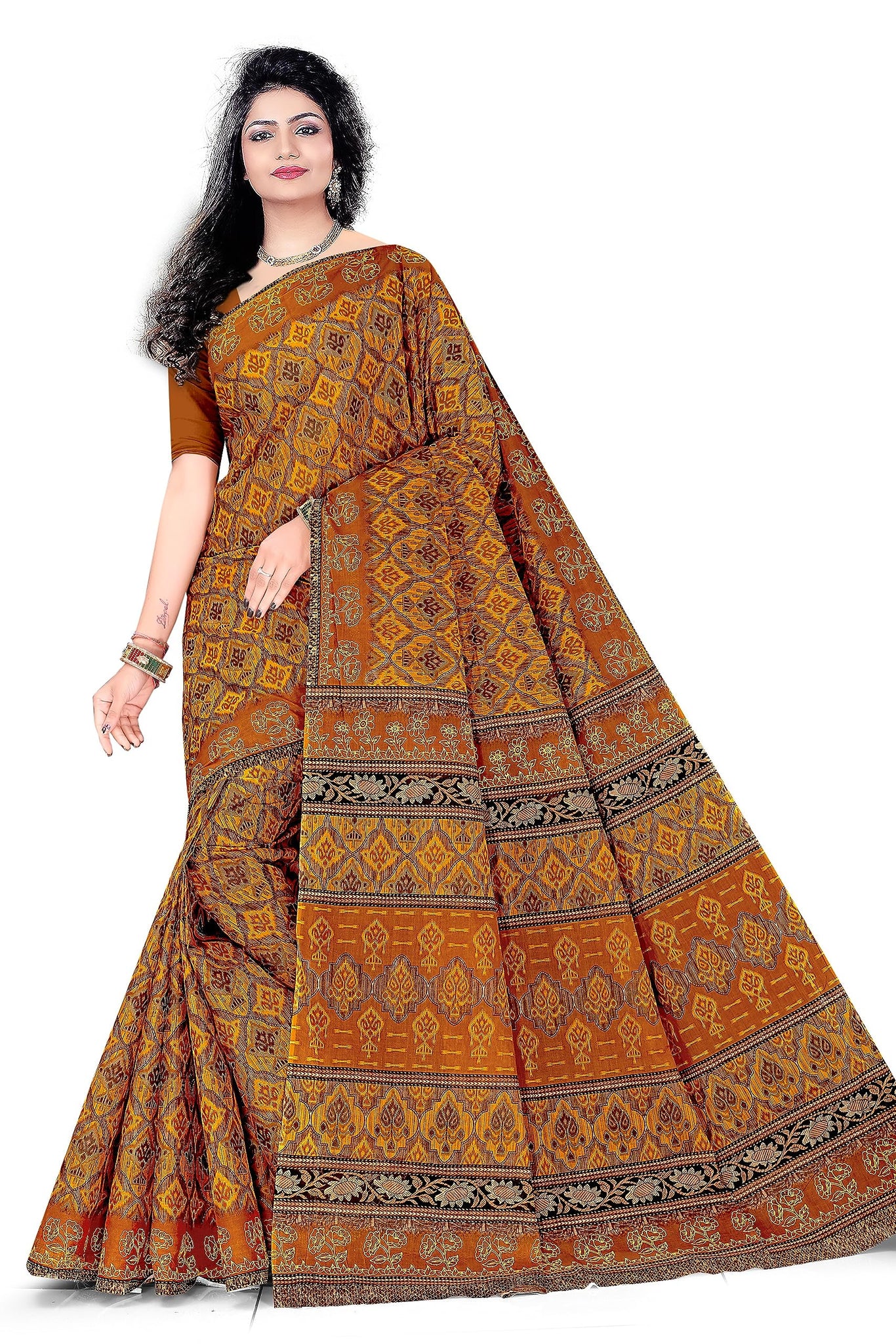 TAMAIRA FASHION Women's Plain Weave Pure Cotton Saree Without Blouse Piece(11188_Mustard)