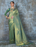 Pujia Mills Womens Kanjivaram Pure Banarasi Silk Saree Kanchipuram Saree (Green) Green Free New Kumbhi Saree Green