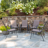 EMMA + OLIVER 5 Pack Brown Outdoor Stack Chair with Flex Comfort Material and Metal Frame