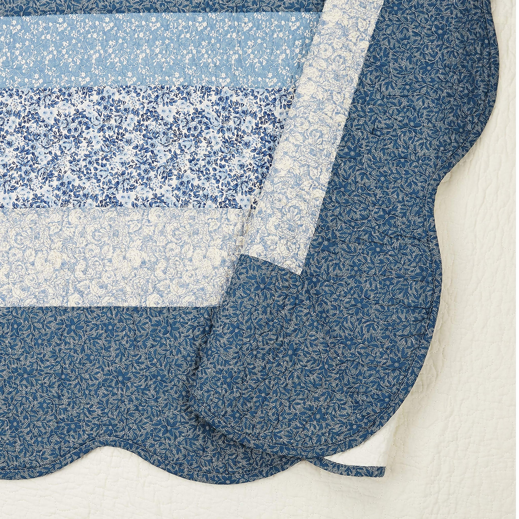 Modern Heirloom Blue Floral Embroidered Quilted Bedspread - Lightweight Breathable All Seasons Bedding, King Size