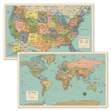 2 Pack - World Map Poster & USA Map Chart [Tan/Color] (LAMINATED, 18x 29  )