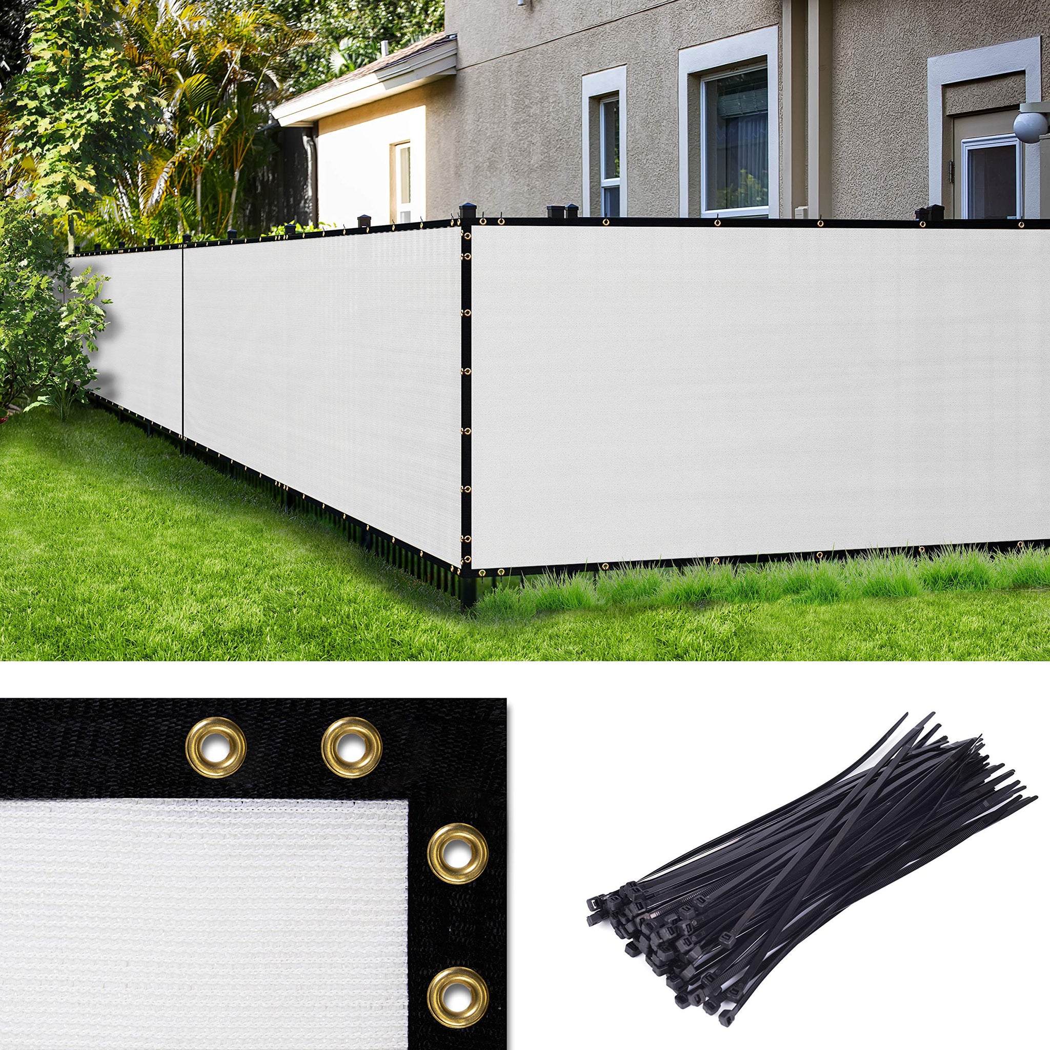 Amgo Custom Made 4' X 49' White Fence Privacy Screen Windscreen With Bindings & Grommets, Heavy Duty For Commercial And Residential, 90% Blockage, Cable Zip Ties Included (We Customize),Decorative Fences