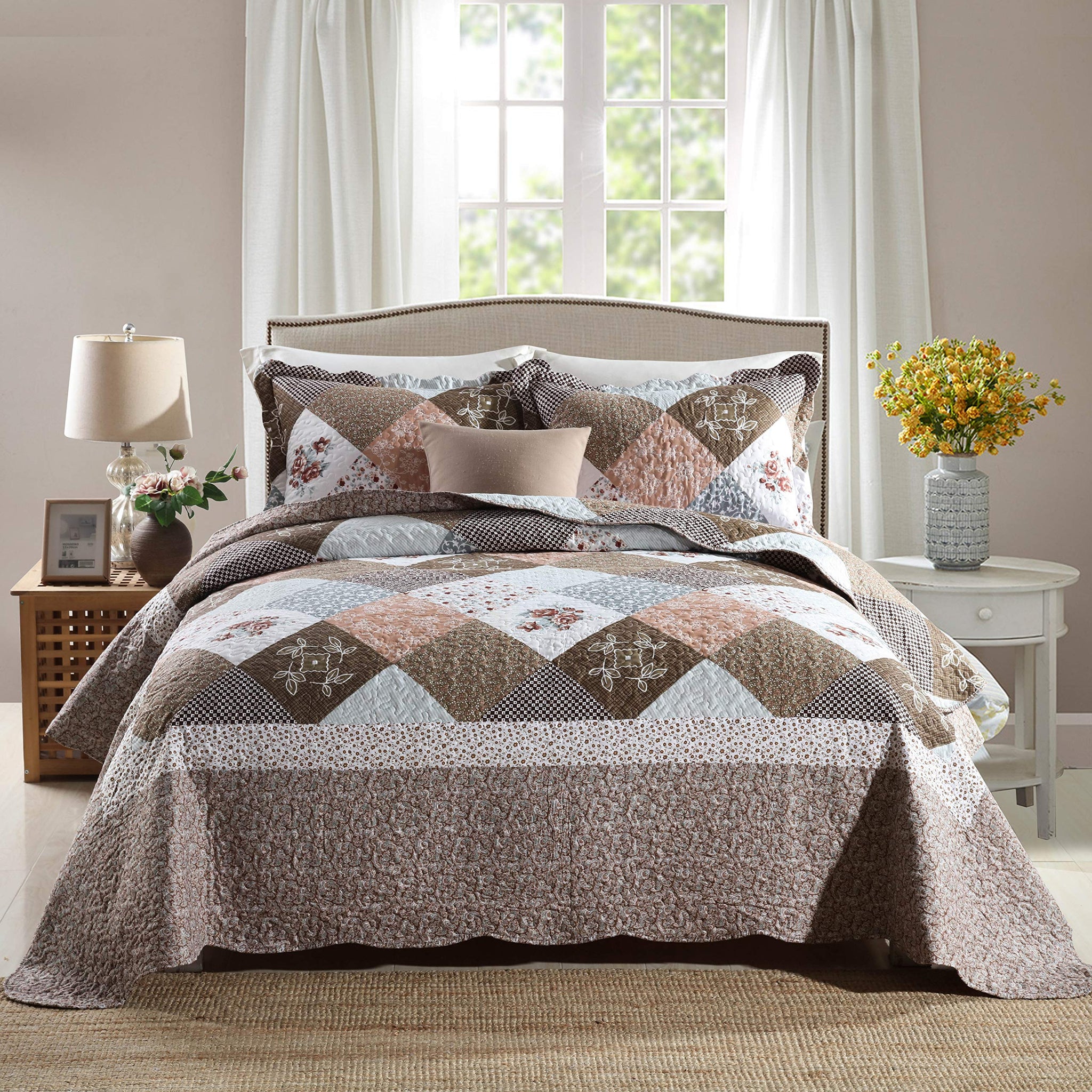 Travan 3-Piece Queen Quilt Sets With Shams Oversized Bedding Bedspread Reversible Soft Coverlet Set, Queen Size