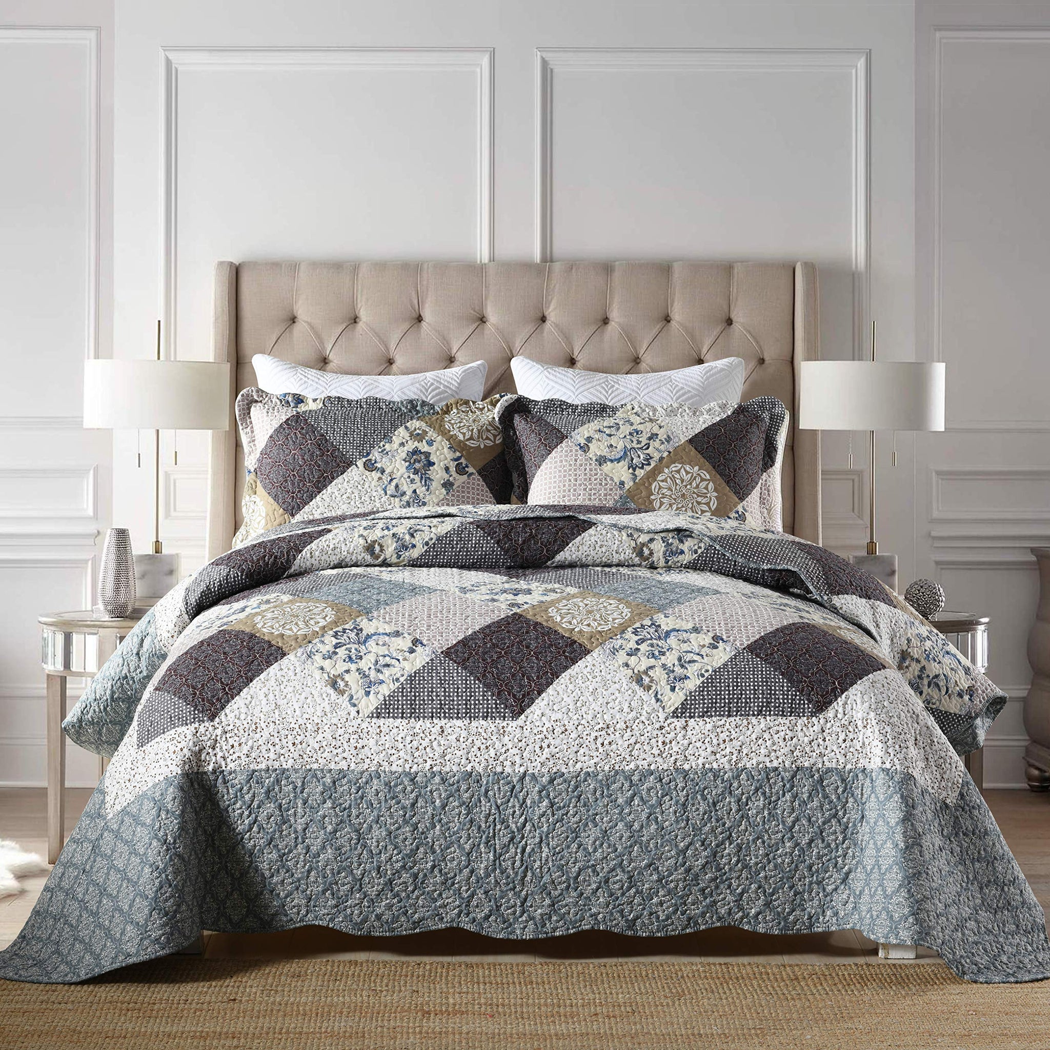 Travan 3-Piece Queen Quilt Set Quilted Bedspread Oversized Microfiber Lightweight Coverlet Set With Shams Reversible Printed Cov