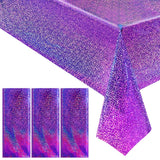 3 pcs Purple Holographic Laser Tablecloths Iridescence Shiny Table Covers 40 x 108 Foil Disposable Rectangle Table cloths for Ha