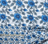 Indian Hand Block Print Blue 60/60 100% Cotton Fabric by The Yard, Lightweight Floral Quilting & Sewing Fabric for Dressmaking, 