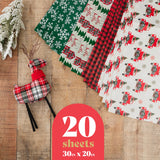 Christmas Wrapping Paper Sheets - 20 Precut (30x20) Sheets - 4 Unique Holiday Gift Wrap Patterns
