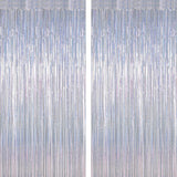 2 Pack Silver Metallic Tinsel Foil Curtains, 3.28 FT x 7.05 FT Glitter Silver Fringe Curtains, New Year Door Streamer Tinsel Bac